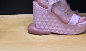 causing testicular trauma with my pink wedges - close up the fetish couple kloe femdom