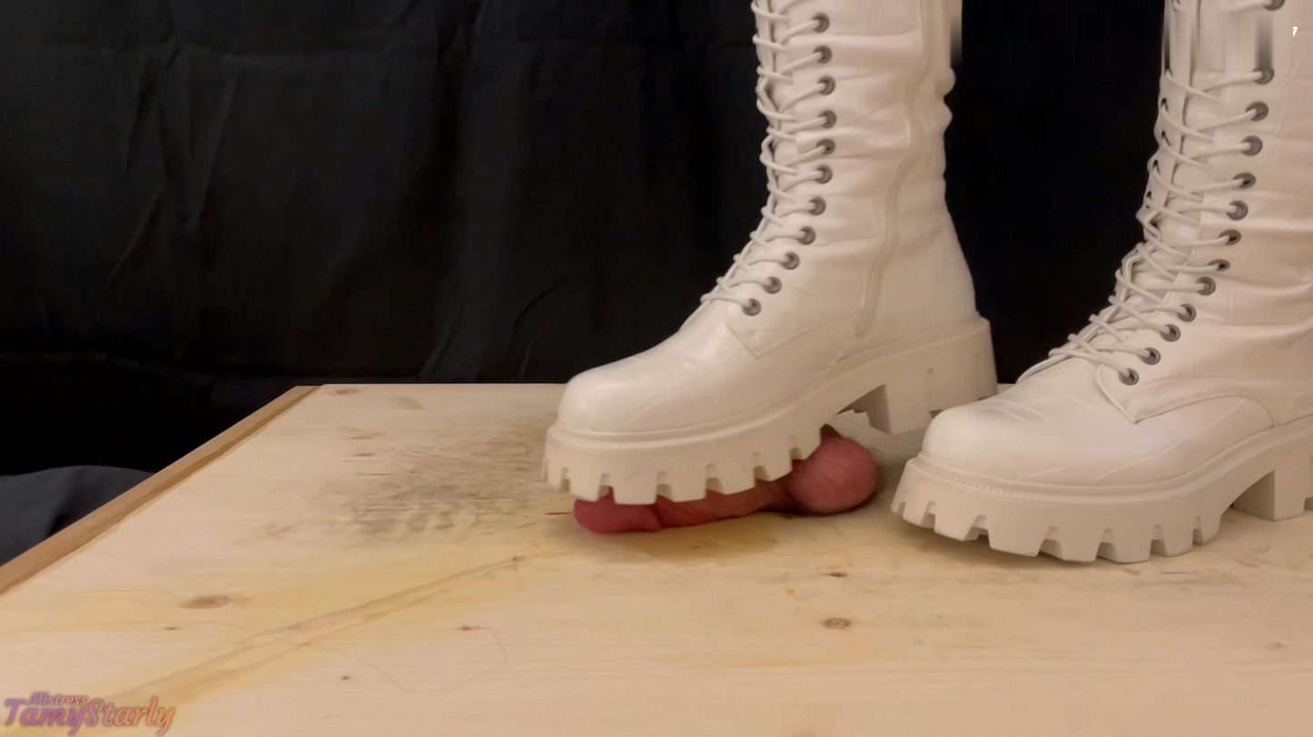painful close cbt in white boots with tamystarly (close version) tamystarly cbt and bootjobs tamy starly femdom