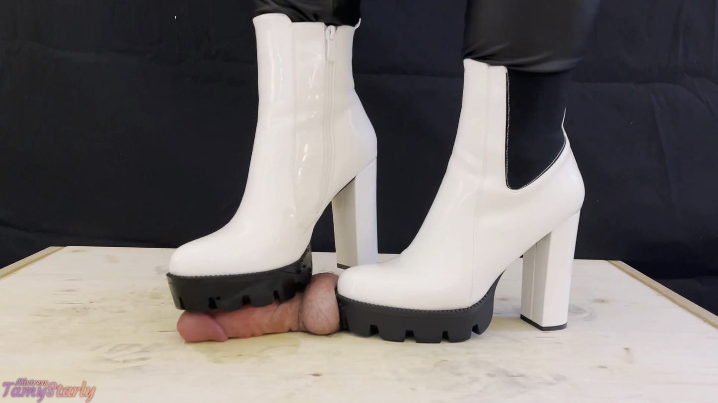 Crush and Cock Trample in White Dangerous Heeled Boots with TamyStarly (Close View)