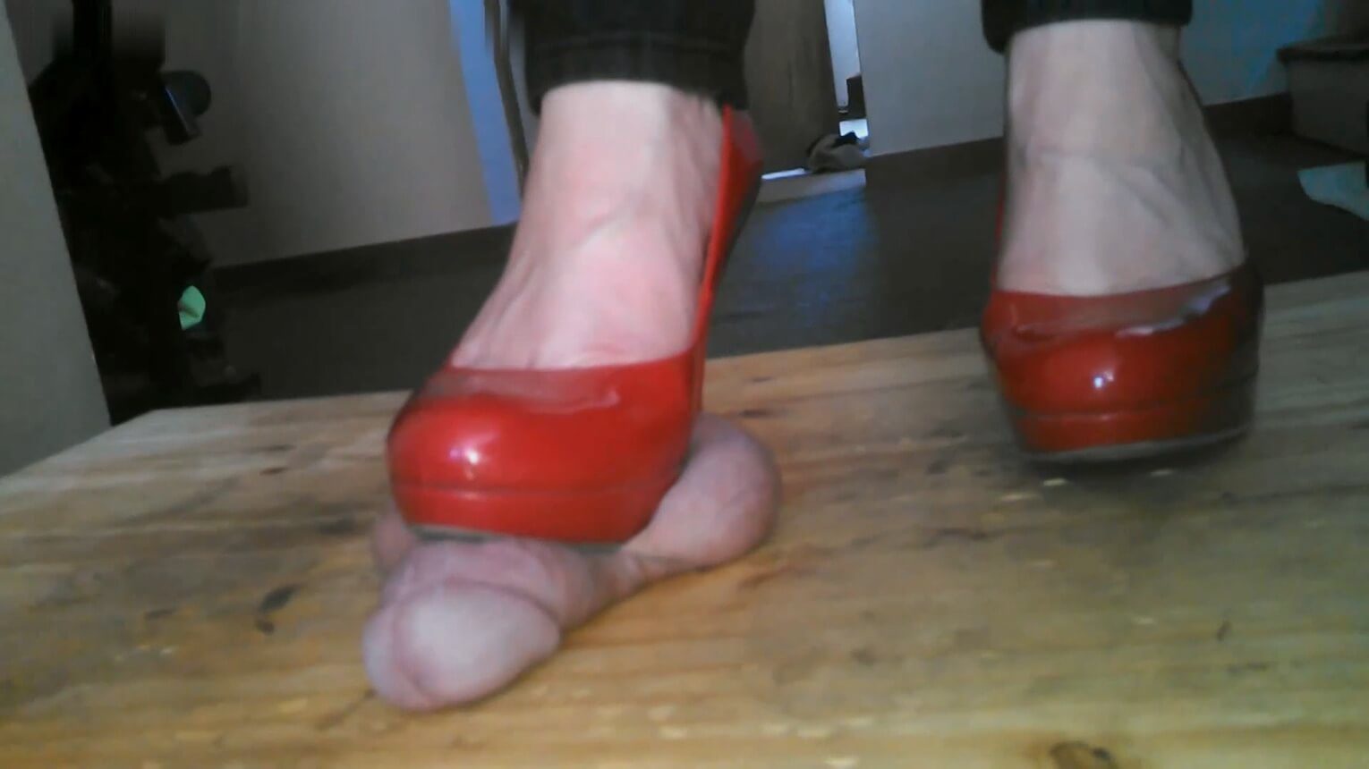 Crushing His Cock and Balls in Red Pumps