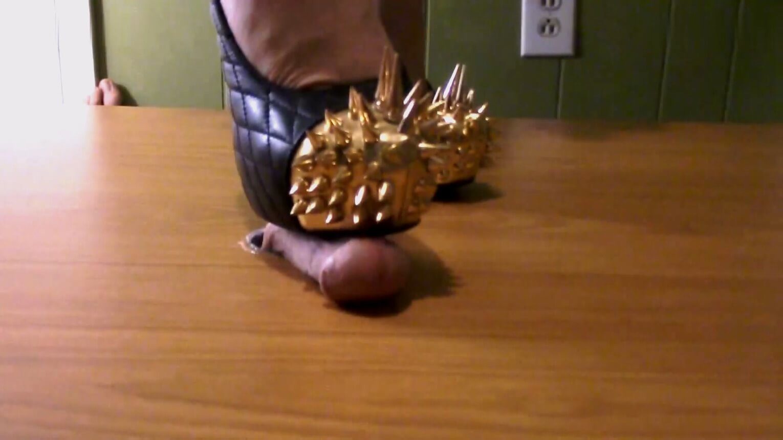Slaves cam view of his painful cock crush and milking under my Jeffrey Campbell battle spikes!