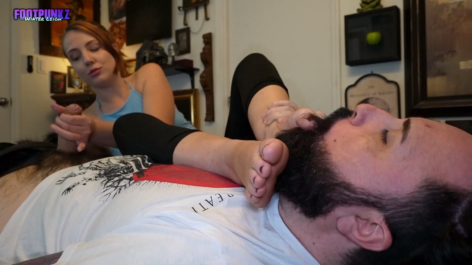 Redhead Babe Winter Foot Smothering Handjob with Huge Cumshot