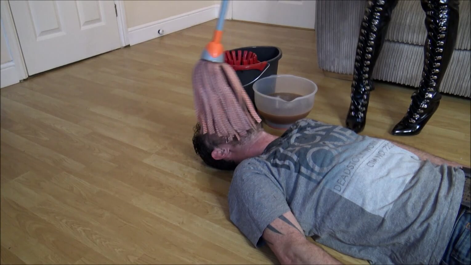 Slave Gets Dirty Smelly Mop In His Face